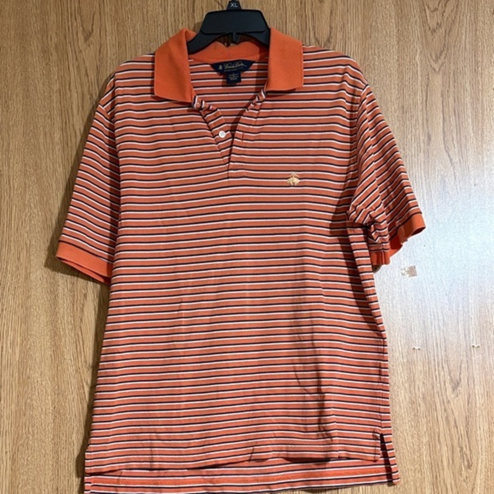Brooks Brothers Men's Polo Shirt with Orange and Black Stripes
